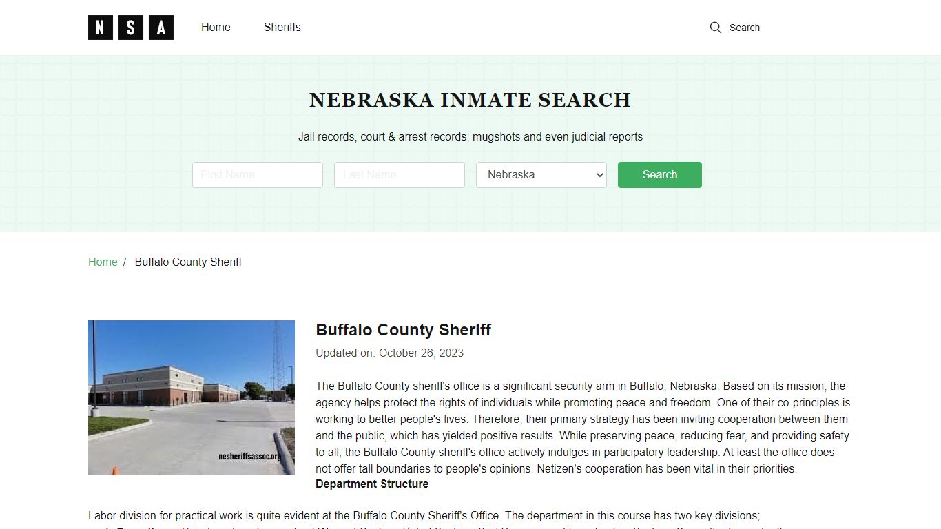 Buffalo County Sheriff, Nebraska and County Jail Information